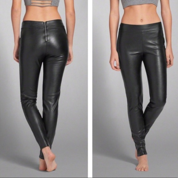 Abercrombie & Fitch Pants - A&F Vegan Leather Black Leggings Black Zipper 6